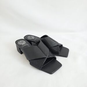 Vince Camuto Seedanta Leather Block Heel Black Slide Sandals